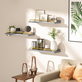 Foto 4 | Foto 4 | Estantes Flotantes Ryofobetto Para Decoración De Pared Gris/dorado (juego De 3) - Venta Internacional.