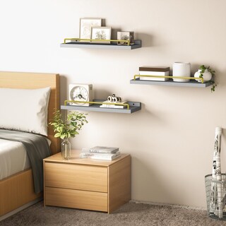 Foto 5 | Foto 5 | Estantes Flotantes Ryofobetto Para Decoración De Pared Gris/dorado (juego De 3) - Venta Internacional.