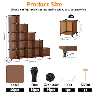 Foto 5 | Foto 5 | Organizador De Almacenamiento En Forma De Cubo Awtatos 16 Cubos Color Marrón Cacao - Venta Internacional.