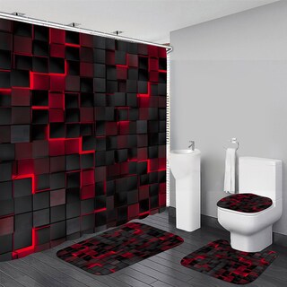 Foto 1 | Foto 1 | Juego De Cortinas De Ducha Lqcool 3d Cubes Negras Con Alfombras Rojas 4 Unidades - Venta Internacional.