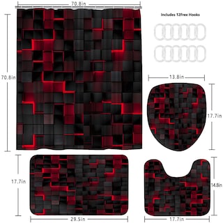 Foto 3 | Foto 3 | Juego De Cortinas De Ducha Lqcool 3d Cubes Negras Con Alfombras Rojas 4 Unidades - Venta Internacional.