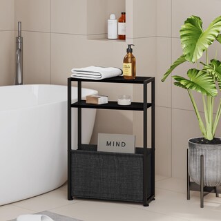 Foto 1 | Foto 1 | Mesa Auxiliar Leomonio Narrow Con Cesta De Tela Negra Ébano - Venta Internacional.