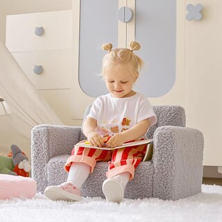 Foto 2 | Foto 2 | Sofá Para Niños Pequeños Alimorden 2 En 1 Abatible Cuddly Sherpa Grey - Venta Internacional.