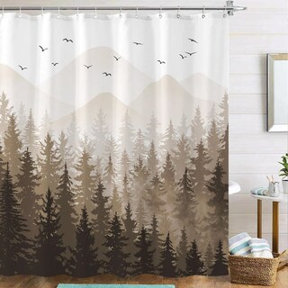 Foto 1 | Foto 1 | Cortina De Ducha Aipon Misty Forest Color Marrón Impermeable 180 X 180 Cm - Venta Internacional.