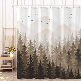 Foto 2 | Foto 2 | Cortina De Ducha Aipon Misty Forest Color Marrón Impermeable 180 X 180 Cm - Venta Internacional.