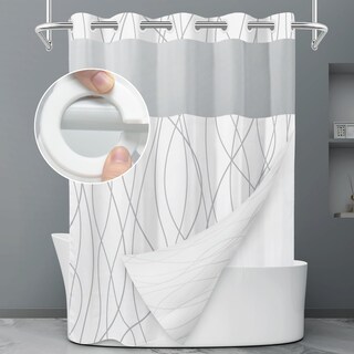 Foto 1 | Foto 1 | Juego De Cortinas De Ducha Lxbni Sin Gancho A Rayas Grises Y Blancas 180 X 200 Cm - Venta Internacional.