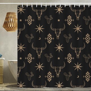 Foto 1 | Foto 1 | Cortina De Baño She Love Western Aztec Black Gold Bull Skull - Venta Internacional.
