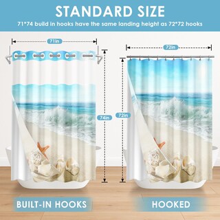 Foto 6 | Foto 6 | Cortina De Ducha Nesphy No Hook Beach Starfish Con Forro 180 X 188 Cm - Venta Internacional.
