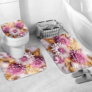 Foto 4 | Foto 4 | Juego De Cortinas De Ducha Chrainy 3d Con Estampado Floral Rosa Y Blanco Con Alfombras - Venta Internacional.