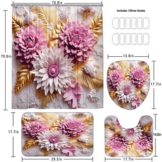 Foto 5 | Foto 5 | Juego De Cortinas De Ducha Chrainy 3d Con Estampado Floral Rosa Y Blanco Con Alfombras - Venta Internacional.