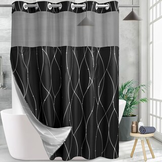 Foto 1 | Foto 1 | Cortina De Ducha Konzent A Rayas Blancas Y Negras Con Forro 71 X 74 Cm - Venta Internacional.