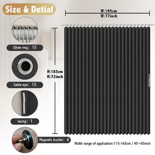 Foto 3 | Foto 3 | Cortinas De Ducha Ajazz Magnéticas Plegables De Poliéster Negras - Venta Internacional.