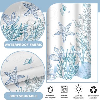 Foto 3 | Foto 3 | Set De Cortinas De Ducha Twlsncd Sin Gancho Nautical Coastal Blue - Venta Internacional.