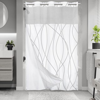Foto 1 | Foto 1 | Cortina De Ducha Lxbni Sin Gancho Rayas Grises Y Blancas 137 X 203 Cm - Venta Internacional.