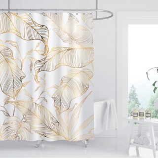 Foto 2 | Foto 2 | Cortina De Ducha Zxmbf En Oro Blanco Con Hojas De Palma Tropicales 180 X 180 Cm - Venta Internacional.