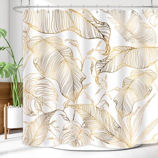 Foto 4 | Foto 4 | Cortina De Ducha Zxmbf En Oro Blanco Con Hojas De Palma Tropicales 180 X 180 Cm - Venta Internacional.