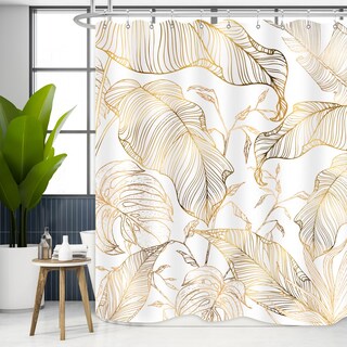 Foto 6 | Foto 6 | Cortina De Ducha Zxmbf En Oro Blanco Con Hojas De Palma Tropicales 180 X 180 Cm - Venta Internacional.