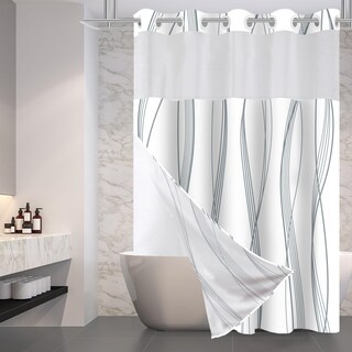 Foto 1 | Foto 1 | Set De Cortinas De Ducha Twlsncd Sin Gancho A Rayas Azules Y Grises - Venta Internacional.