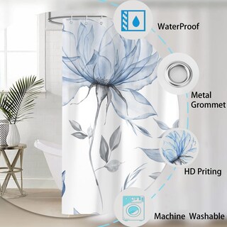 Foto 6 | Foto 6 | Cortina De Ducha Aeyadis Azul Gris Acuarela Floral 180 X 180 Cm - Venta Internacional.