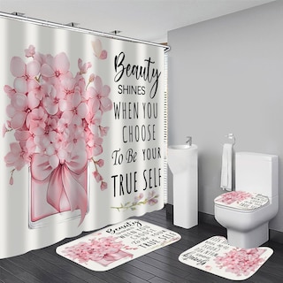 Foto 1 | Foto 1 | Juego De Cortinas De Ducha Azhm Fashion Pink Con Alfombras Y Accesorios - Venta Internacional.