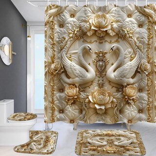 Foto 1 | Foto 1 | Juego De Cortinas De Ducha Zlqq 3d Swan Con Alfombras Y Tapa De Inodoro 4 Unidades - Venta Internacional.
