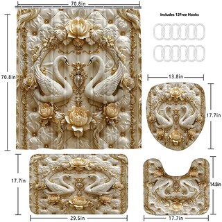 Foto 4 | Foto 4 | Juego De Cortinas De Ducha Zlqq 3d Swan Con Alfombras Y Tapa De Inodoro 4 Unidades - Venta Internacional.