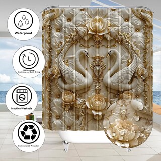 Foto 5 | Foto 5 | Juego De Cortinas De Ducha Zlqq 3d Swan Con Alfombras Y Tapa De Inodoro 4 Unidades - Venta Internacional.