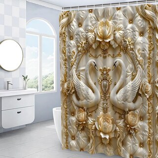 Foto 6 | Foto 6 | Juego De Cortinas De Ducha Zlqq 3d Swan Con Alfombras Y Tapa De Inodoro 4 Unidades - Venta Internacional.