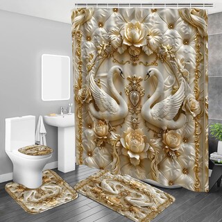 Foto 7 | Foto 7 | Juego De Cortinas De Ducha Zlqq 3d Swan Con Alfombras Y Tapa De Inodoro 4 Unidades - Venta Internacional.