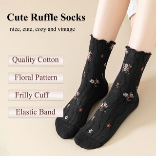 Foto 4 | Foto 4 | Calcetines Bropapa Ruffle Crew Para Mujer Con Estampado Floral Vintage - Venta Internacional.