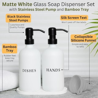 Foto 2 | Foto 2 | Set Dispensador De Jabón Para Manos Y Platos De Vidrio Blanco Rm Home 480 Ml - Venta Internacional.