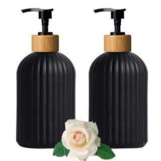 Foto 1 | Foto 1 | Set Dispensador De Jabón Yytsgg De Vidrio Negro Con Bomba De Bambú De 400 Ml (2) - Venta Internacional.