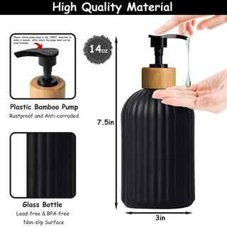 Foto 2 | Foto 2 | Set Dispensador De Jabón Yytsgg De Vidrio Negro Con Bomba De Bambú De 400 Ml (2) - Venta Internacional.