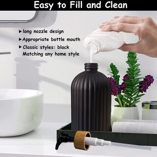 Foto 3 | Foto 3 | Set Dispensador De Jabón Yytsgg De Vidrio Negro Con Bomba De Bambú De 400 Ml (2) - Venta Internacional.