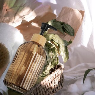 Foto 3 | Foto 3 | Dispensador De Jabón Ulable Vidrio Ámbar 400 Ml 2 Unidades Con Rayas Verticales - Venta Internacional.