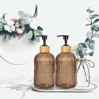 Foto 5 | Foto 5 | Dispensador De Jabón Ulable Vidrio Ámbar 400 Ml 2 Unidades Con Rayas Verticales - Venta Internacional.