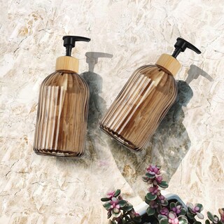 Foto 7 | Foto 7 | Dispensador De Jabón Ulable Vidrio Ámbar 400 Ml 2 Unidades Con Rayas Verticales - Venta Internacional.