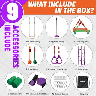 Foto 2 | Foto 2 | Obstacle Course Ninja Warrior Aobote Para Niños Con Slackline De 52 Pies - Venta Internacional.