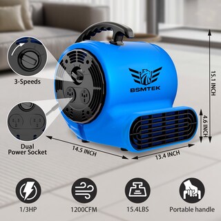 Foto 2 | Foto 2 | Ventilador Air Mover Bsmtek  Cable De 1/3 Hp  1200 Cfm  3 Velocidades  10 M - Venta Internacional.