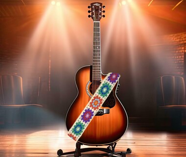 Foto 5 | Foto 5 | Correa De Guitarra Sheing Con Forma De Flor De Ganchillo Con Extremos De Cuero De 5 Cm De Ancho - Venta Internacional.