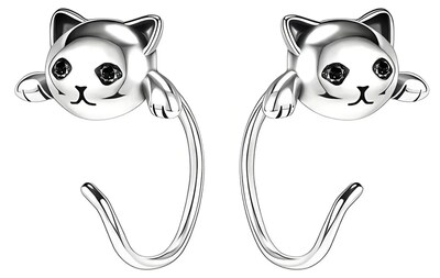 Foto 1 | Foto 1 | Joyería Chapado En Plata Esterlina Xtellar - Aretes Sofisticados De Gato Michi