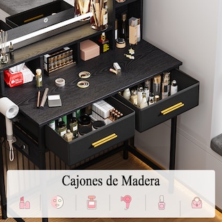 Foto 4 | Foto 4 | Tocador Con Luces  Cambiador De Maquillaje Con Tira Eléctrica Con 2 Cajones  3 Luces Ajustables  Color Negro Gomyhome