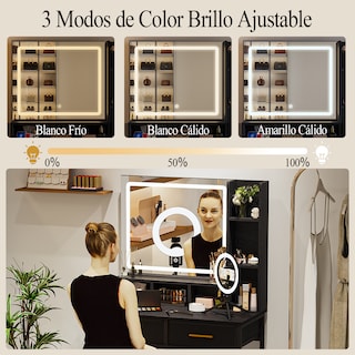 Foto 5 | Foto 5 | Tocador Con Luces  Cambiador De Maquillaje Con Tira Eléctrica Con 2 Cajones  3 Luces Ajustables  Color Negro Gomyhome
