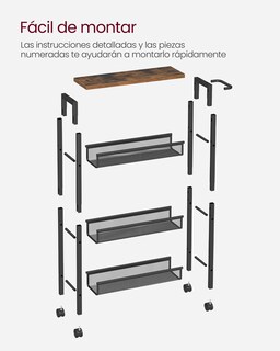 Foto 8 | Foto 8 | Carro De Cocina Estrecho De 4 Niveles 13x45.4x77 Cm Con Ruedas Y Asa Para Espacios Reducidos