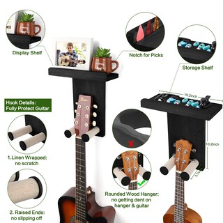 Foto 3 | Foto 3 | Colgador De Pared Para Guitarra Keebofly Paquete De 2 Con Soporte Para Púas Estante De Madera - Venta Internacional.