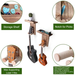 Foto 3 | Foto 3 | Soporte De Pared Para Guitarra Keebofly Paquete De 2 Con Soporte Para Púas Estante De Madera - Venta Internacional.