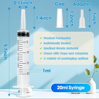 Foto 2 | Foto 2 | Jeringa Ehoycq De 20 Ml Para Líquidos Con Adaptadores Y Tapón Paquete De 20 - Venta Internacional.