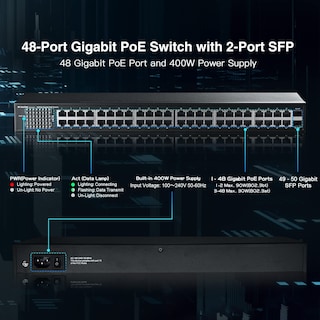 Foto 4 | Foto 4 | Conmutador Poe Gigabit Mokerlink De 48 Puertos + 2 Sfp 400 W 112 Gbps - Venta Internacional.