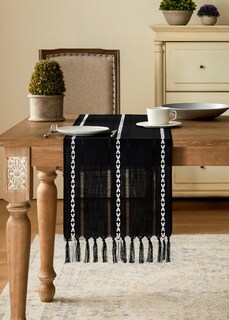 Foto 2 | Foto 2 | Camino De Mesa Yzjzeds Con Dobladillo Tipo Granja Negro 33 X 122 Cm - Venta Internacional.