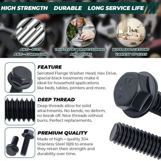 Foto 4 | Foto 4 | Pernos Hexagonales Con Bridas De Acero Inoxidable 18-8 (304) 3/8-16 X 1 (10 Unidades) - Venta Internacional.